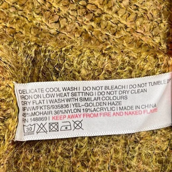 Fat Face Mohair Blend United Kingdom Golden Haze Yellow V Neck Sweater 14 EUC - Picture 8 of 8